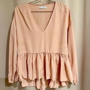 Zara Soft Peach V-Neck Blouse